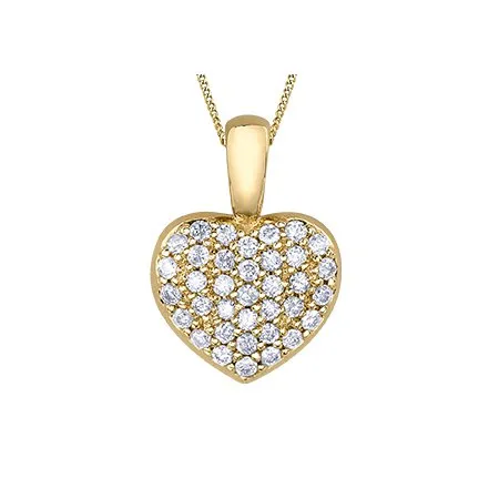 10K Yellow Gold Pavee Set (0.18ct) Diamond Heart Pendant