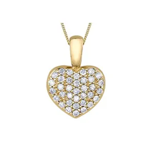 10K Yellow Gold Pavee Set (0.18ct) Diamond Heart Pendant