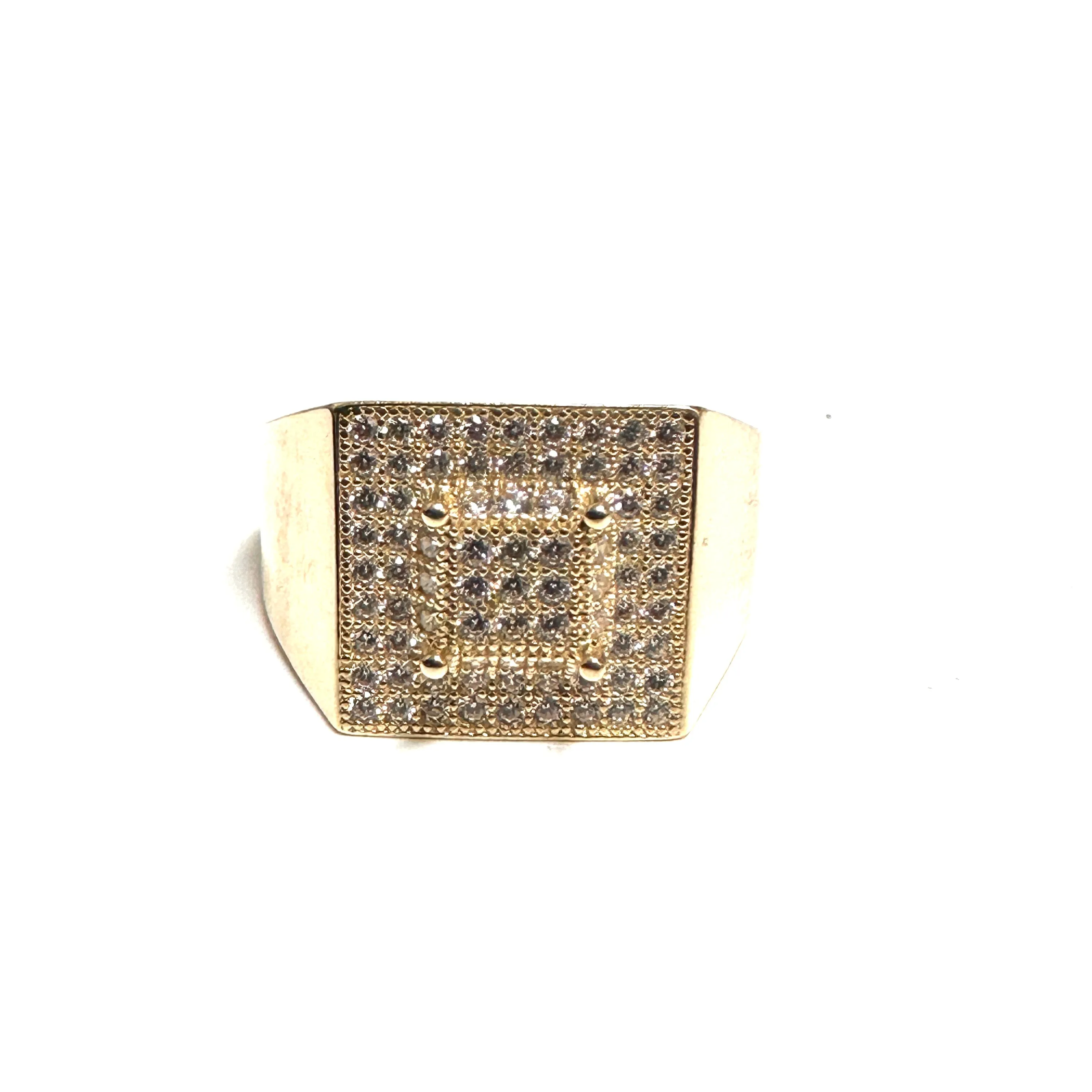 10K Yellow Gold Pavee Set Cubic Zirconia Men's Ring