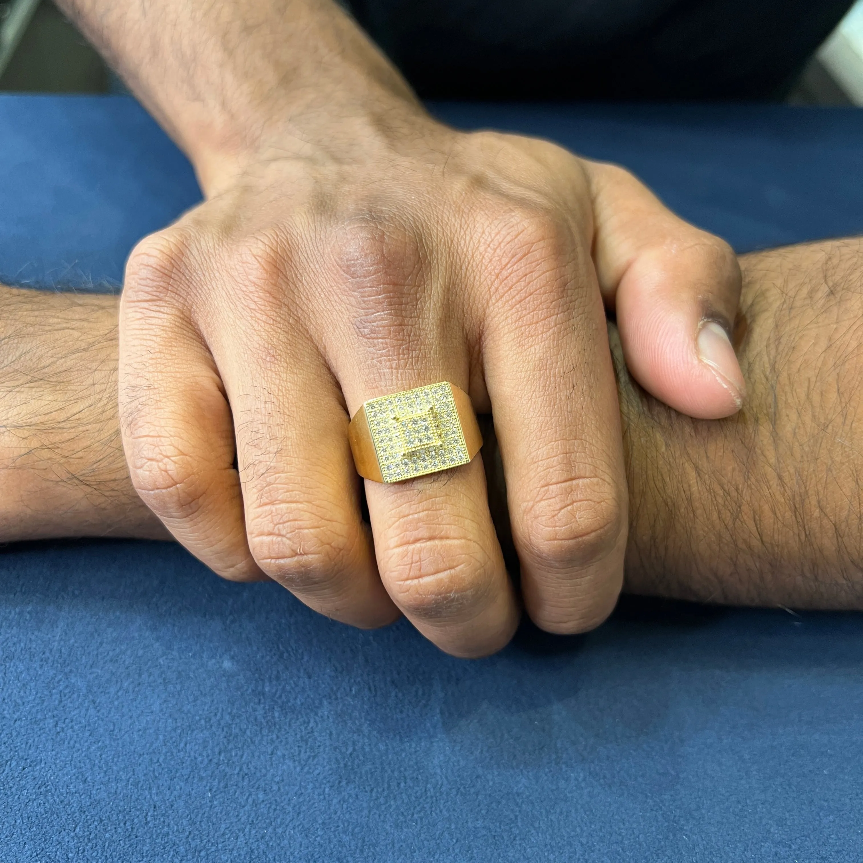 10K Yellow Gold Pavee Set Cubic Zirconia Men's Ring