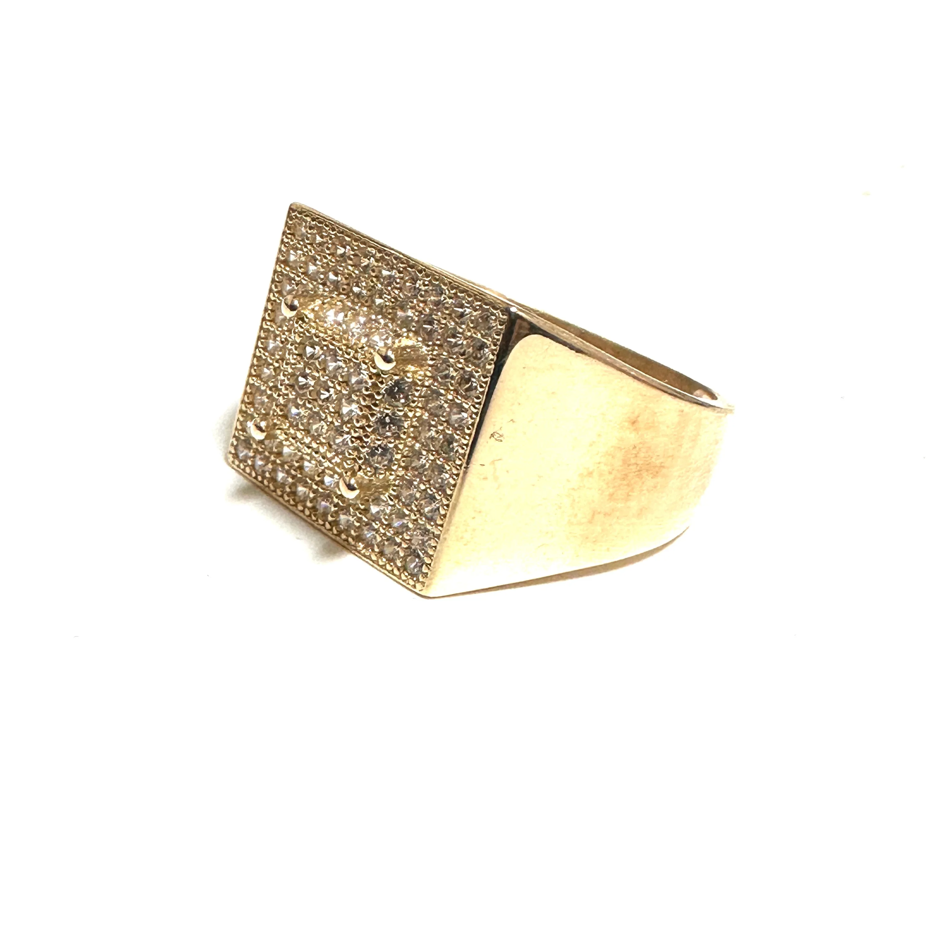 10K Yellow Gold Pavee Set Cubic Zirconia Men's Ring