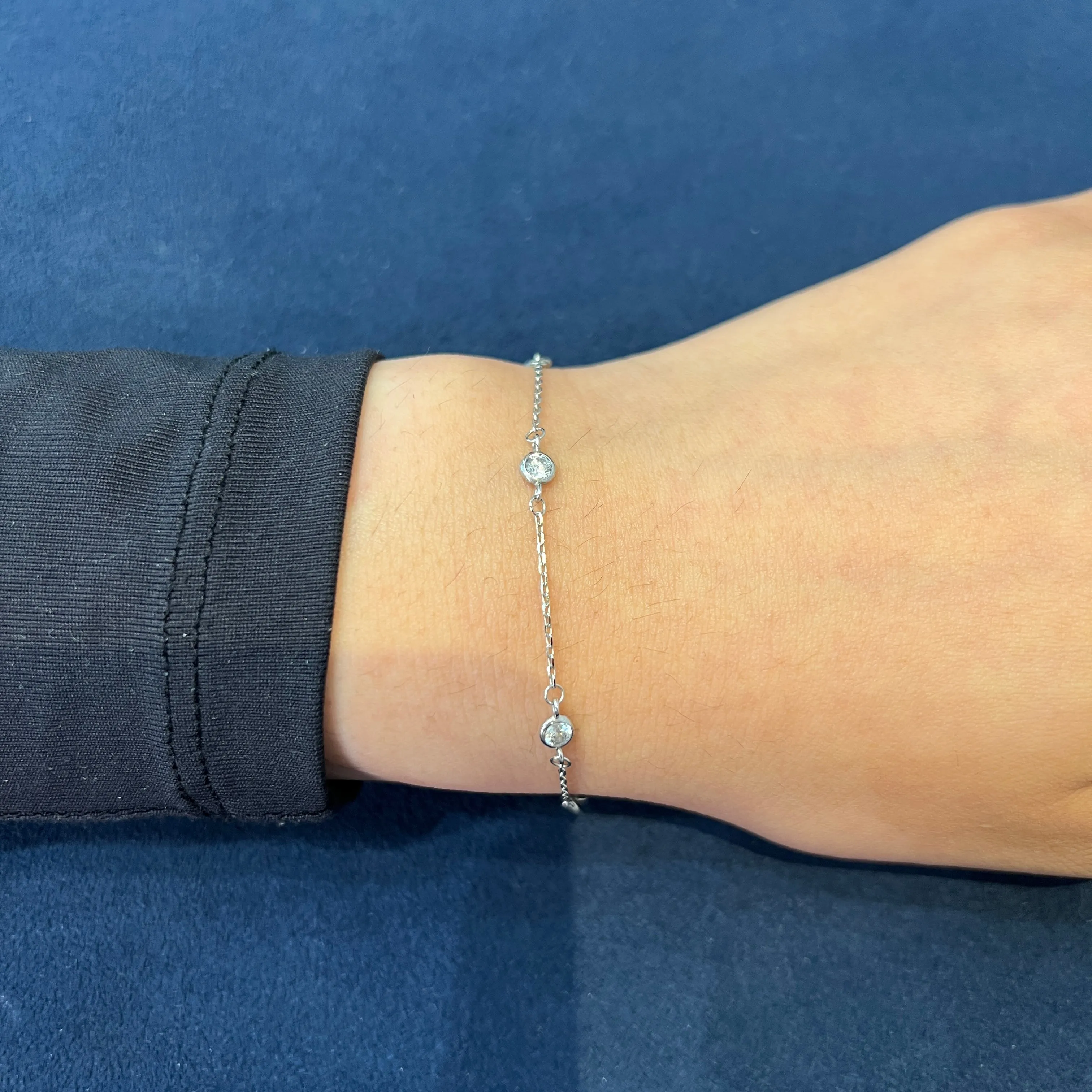 10K Yellow or White Gold CZ Bezel Set Station Bracelet