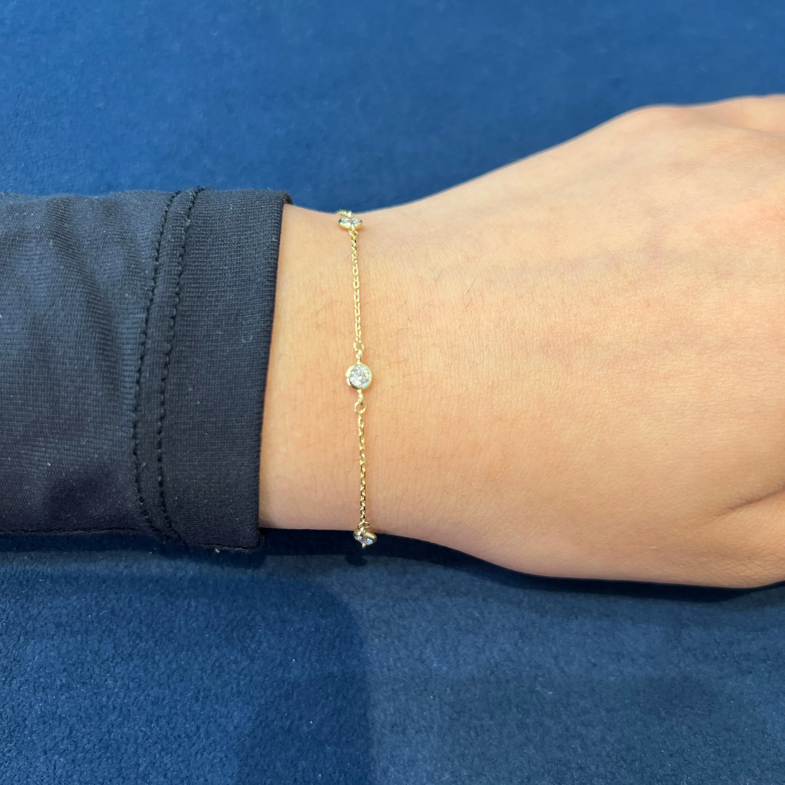 10K Yellow or White Gold CZ Bezel Set Station Bracelet