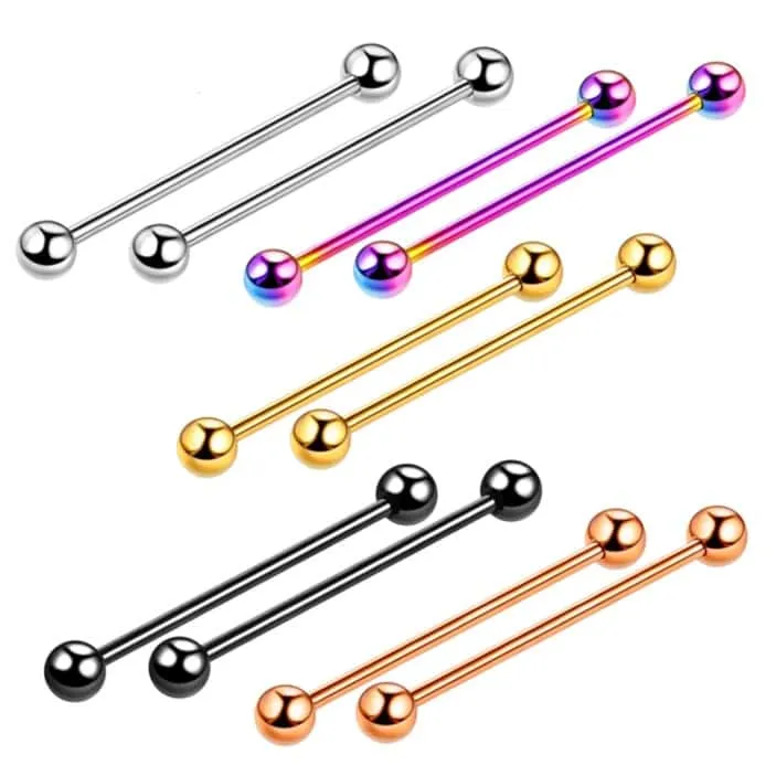 10PCS Stainless Steel Industrial Barbell Rings Ear Studs 5 Color*2