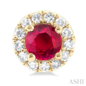 1/10 ctw Round Cut Diamond and 3.25MM Round Cut Ruby Halo Precious Stud Earrings in 10K Yellow Gold