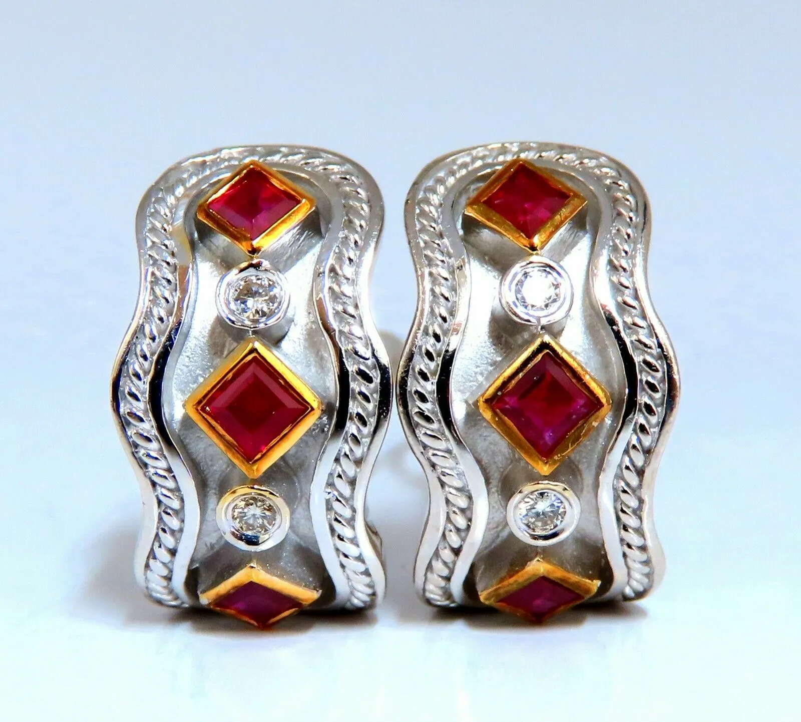 1.10ct. natural Ruby diamonds designer clip earrings 14kt IJM