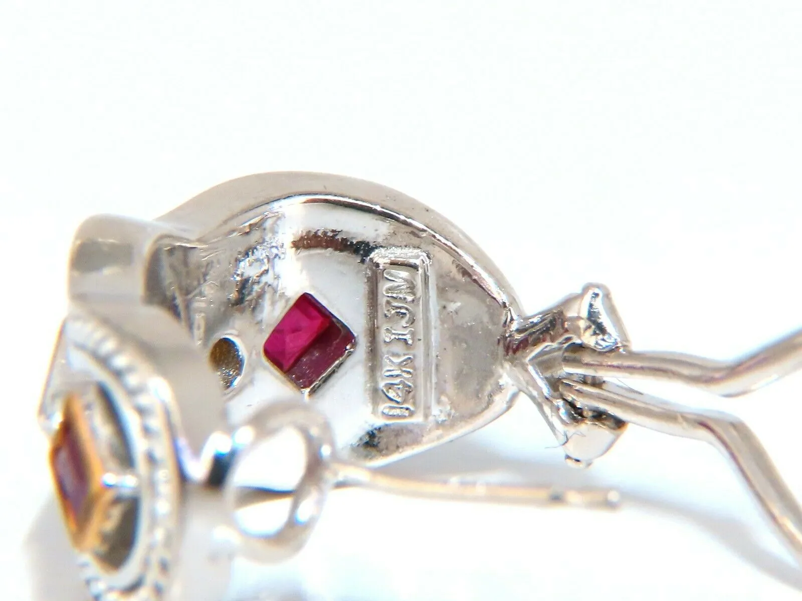 1.10ct. natural Ruby diamonds designer clip earrings 14kt IJM