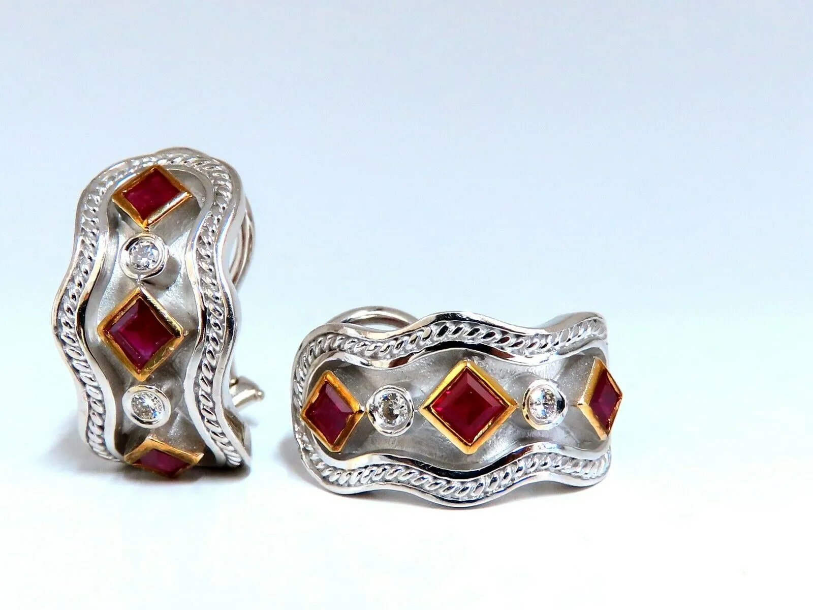 1.10ct. natural Ruby diamonds designer clip earrings 14kt IJM