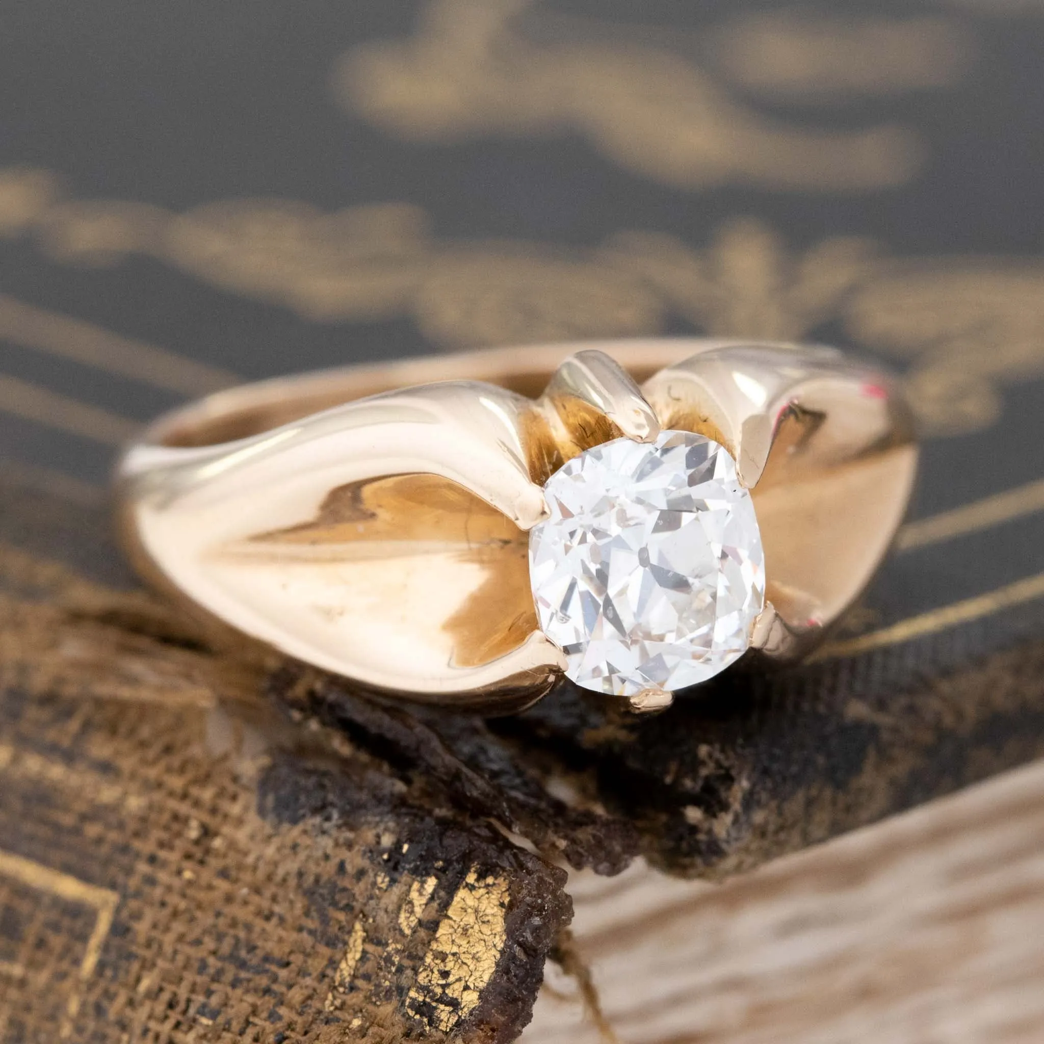 1.13ct Old Mine Cut Diamond Belcher Ring, EGL G SI2