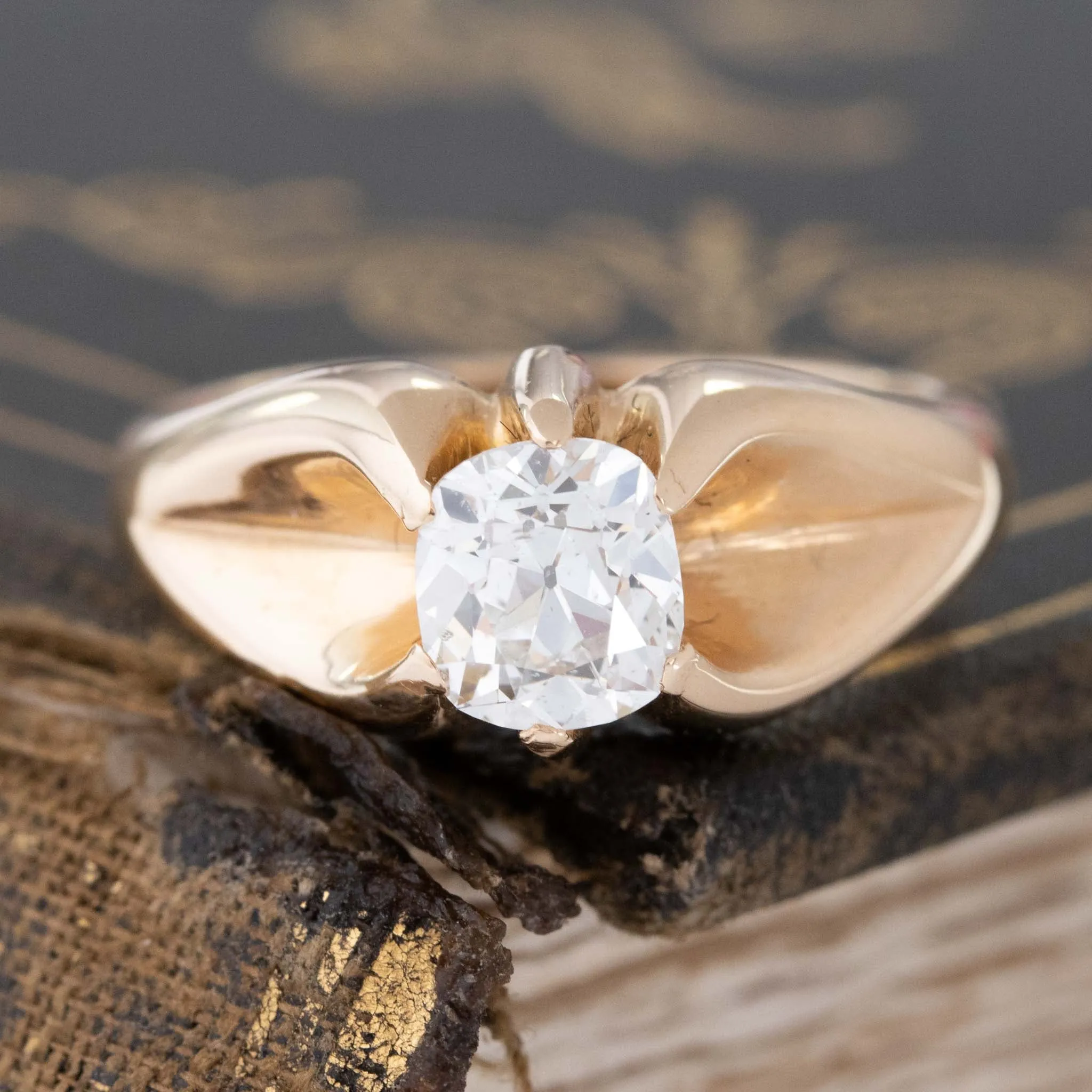 1.13ct Old Mine Cut Diamond Belcher Ring, EGL G SI2