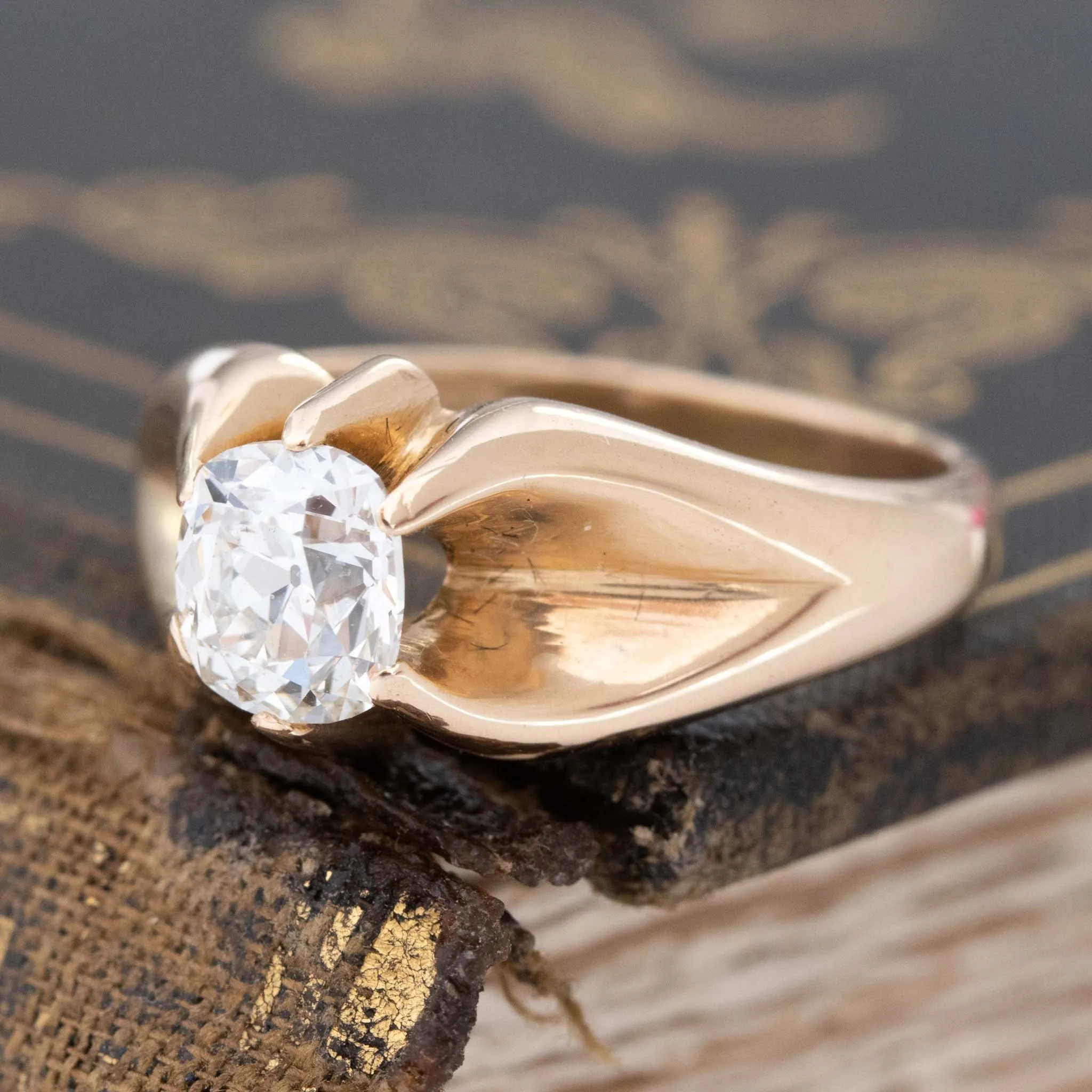 1.13ct Old Mine Cut Diamond Belcher Ring, EGL G SI2