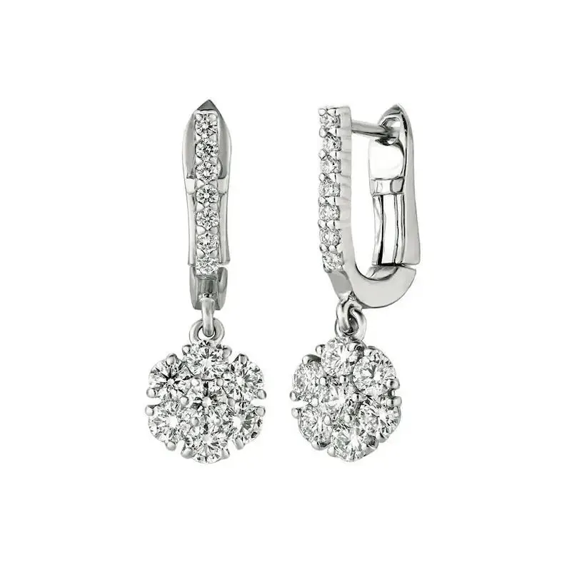 1.15 Carat Natural Diamond Flower Drop Earrings G SI 14K White Gold