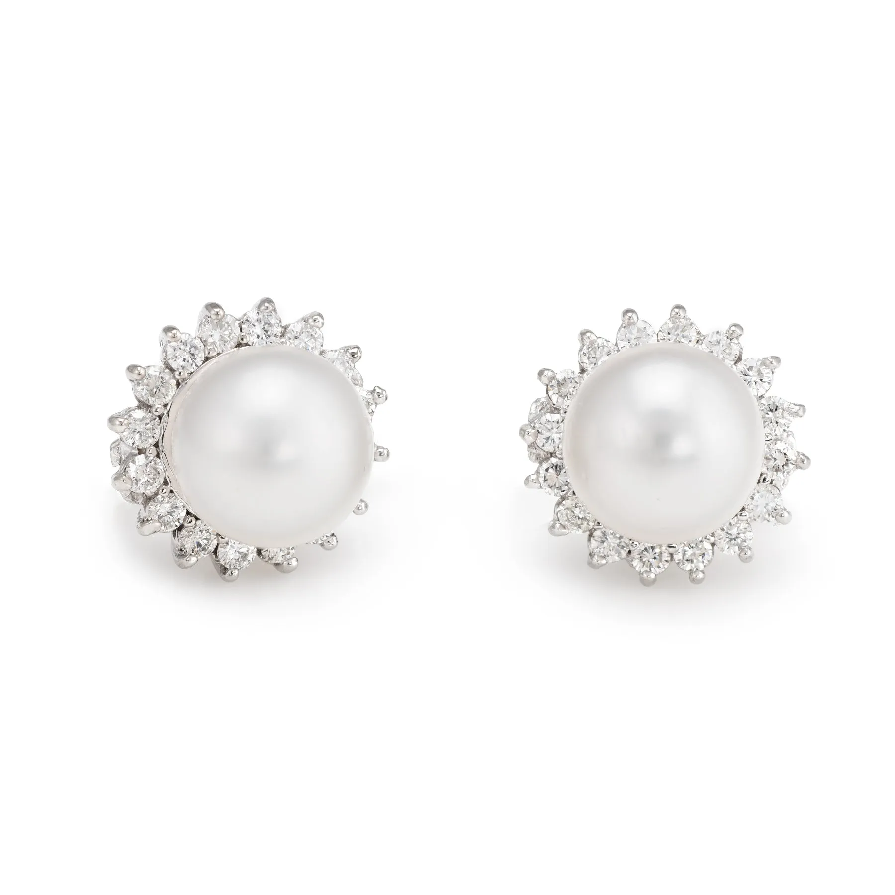 11mm Tahitian South Sea Pearl Diamond Earrings Vintage 14k White Gold Jewelry