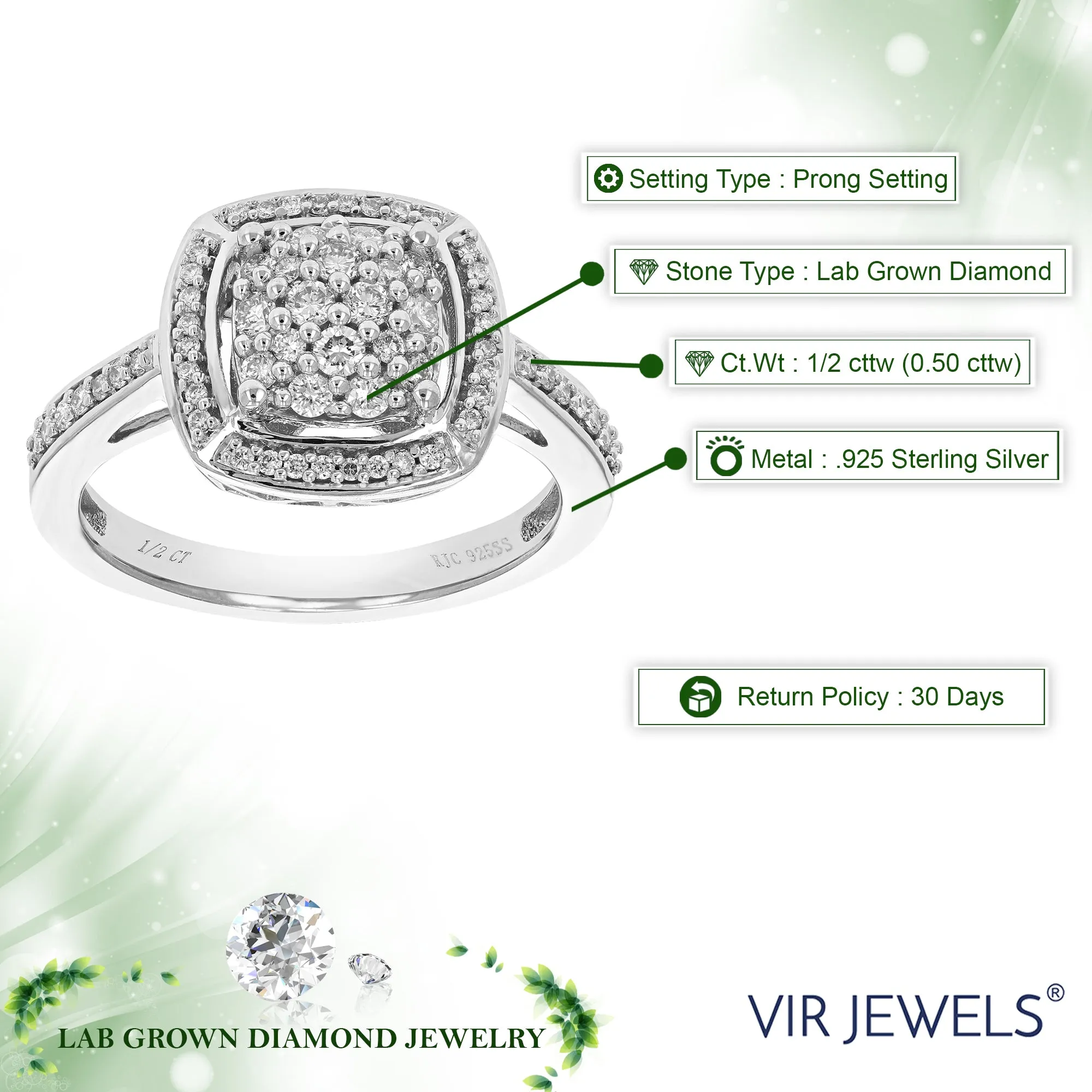 1/2 cttw Lab Grown Diamond Cushion Engagement Rings in Silver