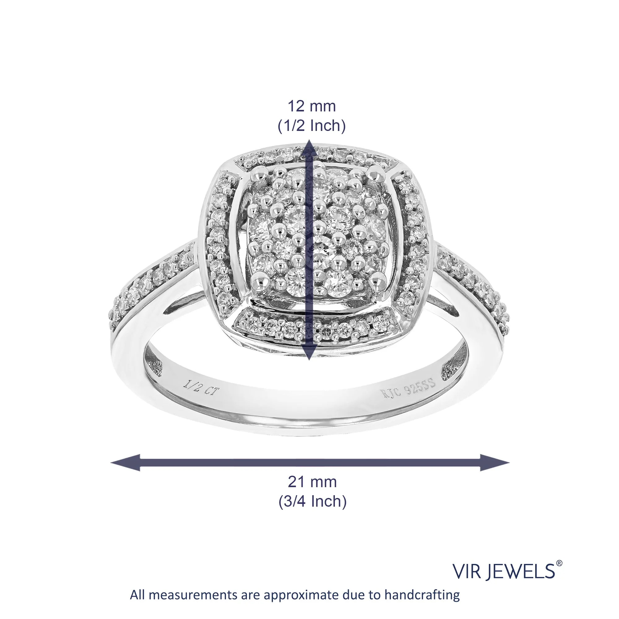1/2 cttw Lab Grown Diamond Cushion Engagement Rings in Silver