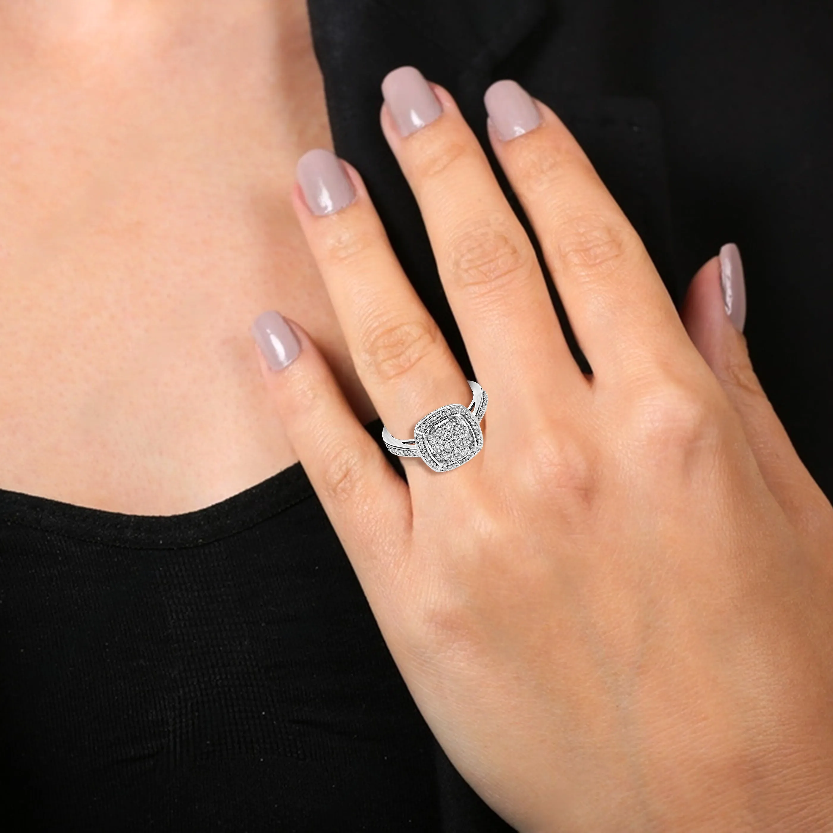 1/2 cttw Lab Grown Diamond Cushion Engagement Rings in Silver