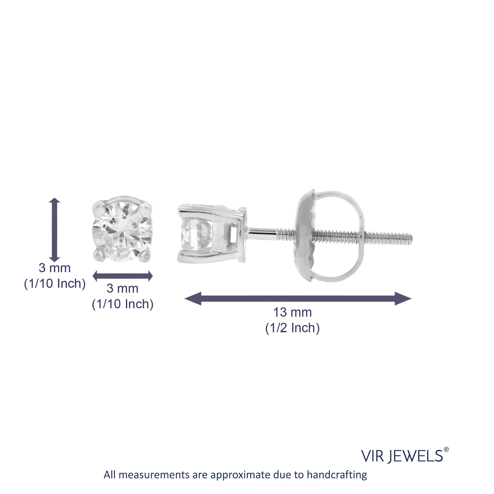 1/2 cttw Lab Grown Diamond Stud Earrings 14K White Gold VS1 Clarity E-F Color