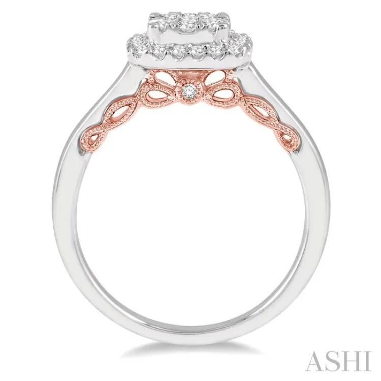1/2 ctw Cushion Shape Lovebright Round Cut Diamond Ring in 14K White and Rose Gold