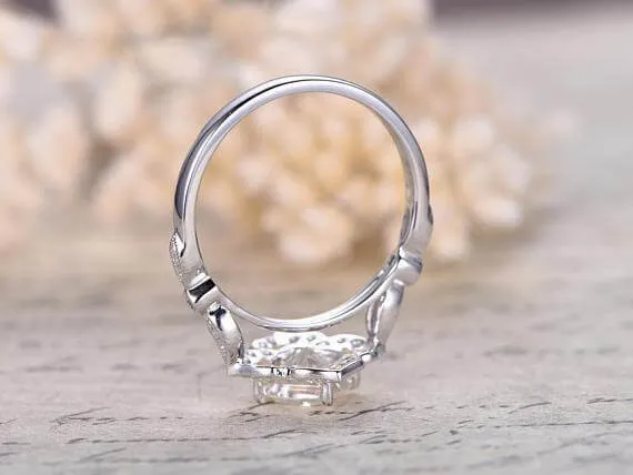 1.25 Carat Moissanite Diamond Wedding Ring Cushion Cut in 10k White Gold Halo Art Deco Design