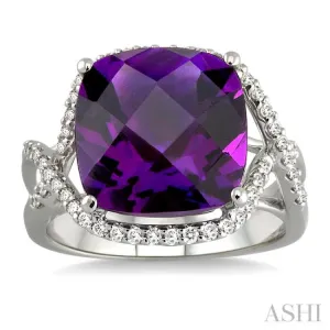 12x12mm Cushion Cut Amethyst and 1/3 Ctw Round Cut Diamond Ring in 14K White Gold