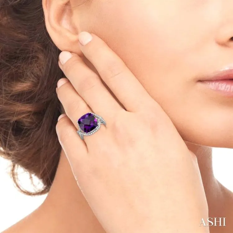 12x12mm Cushion Cut Amethyst and 1/3 Ctw Round Cut Diamond Ring in 14K White Gold