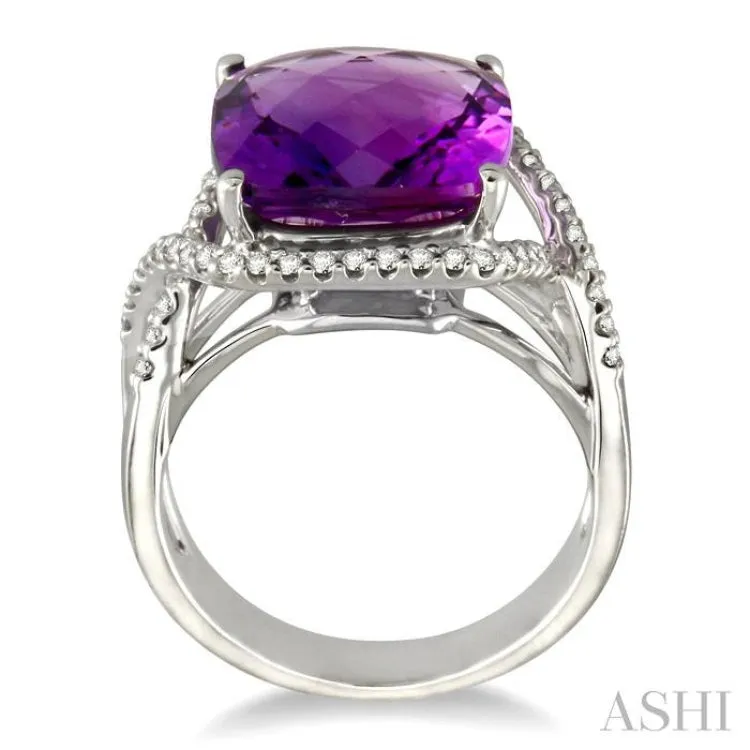 12x12mm Cushion Cut Amethyst and 1/3 Ctw Round Cut Diamond Ring in 14K White Gold