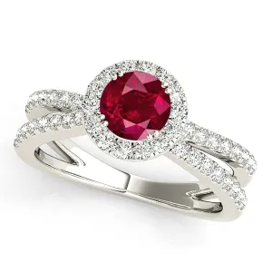 1.35 ct. Genuine Ruby Ring With Halo And Split Diamond Shank