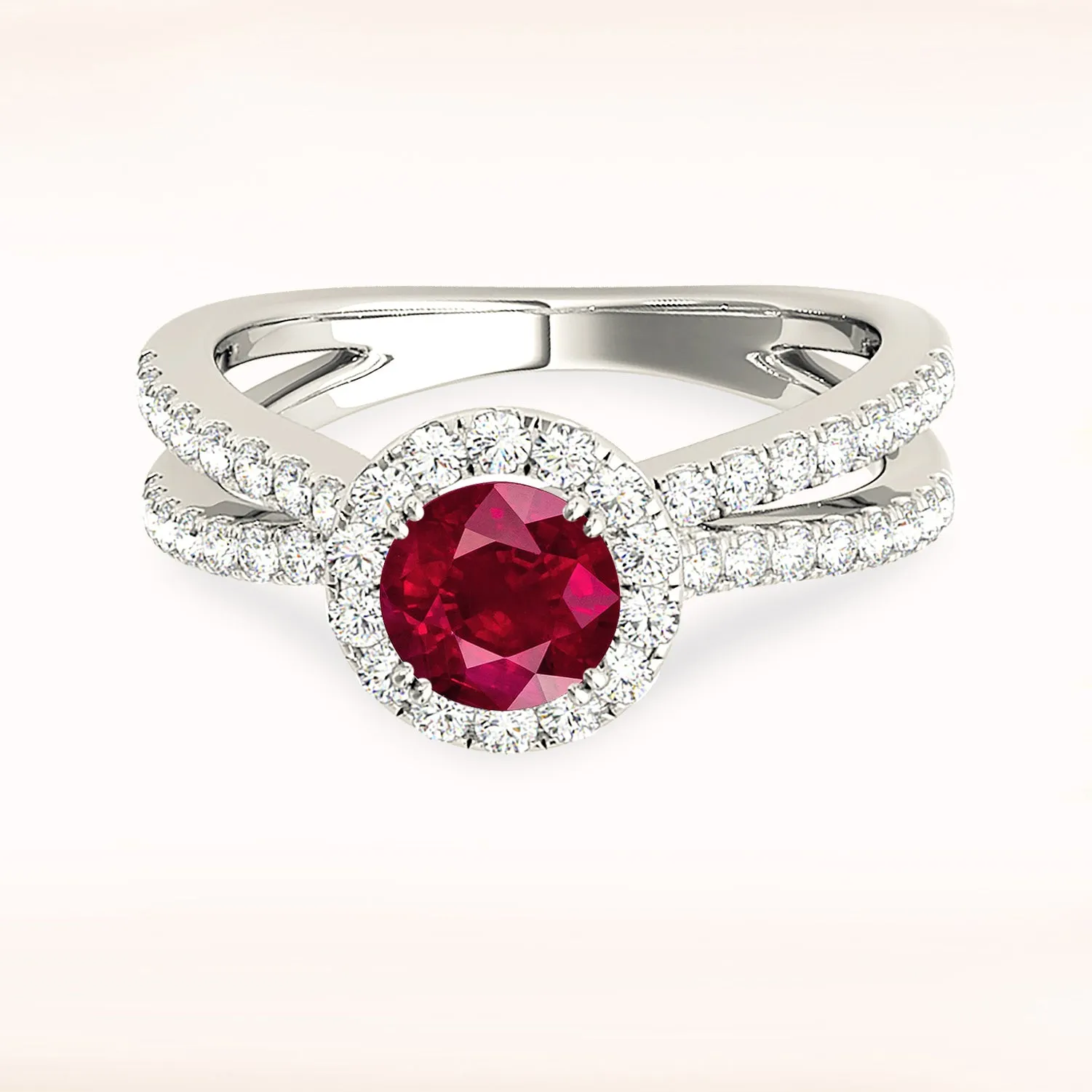 1.35 ct. Genuine Ruby Ring With Halo And Split Diamond Shank