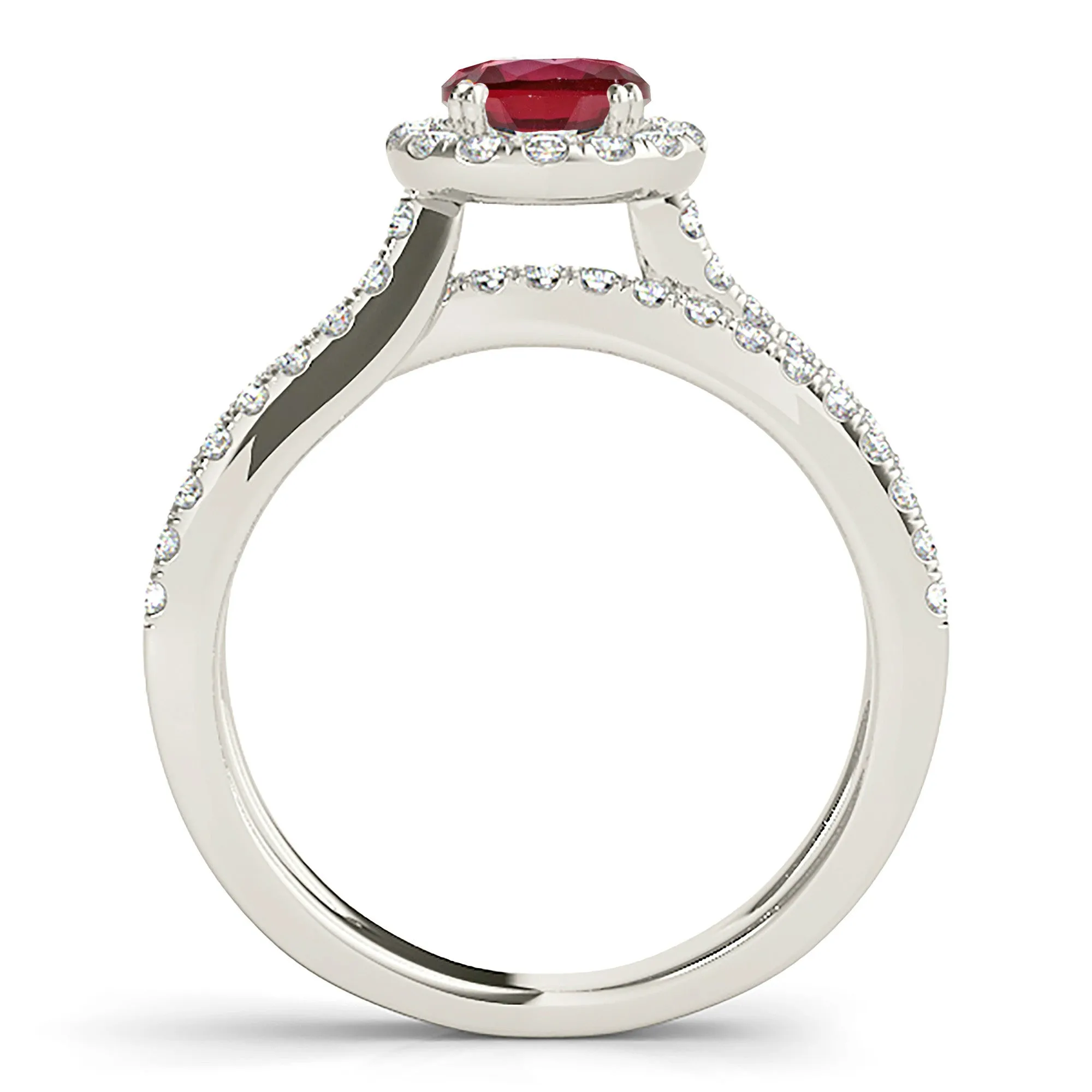 1.35 ct. Genuine Ruby Ring With Halo And Split Diamond Shank