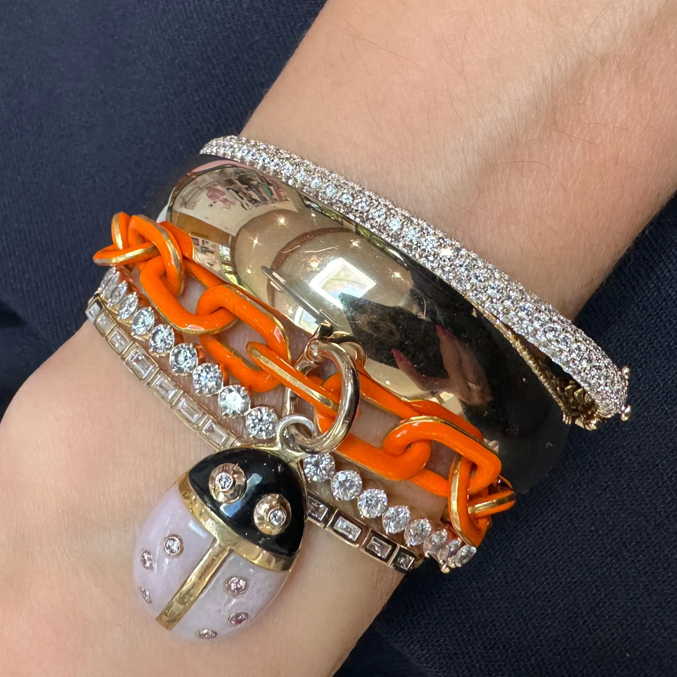 13.5mm Polished Domed Gold Bangle with Hinge Clasp