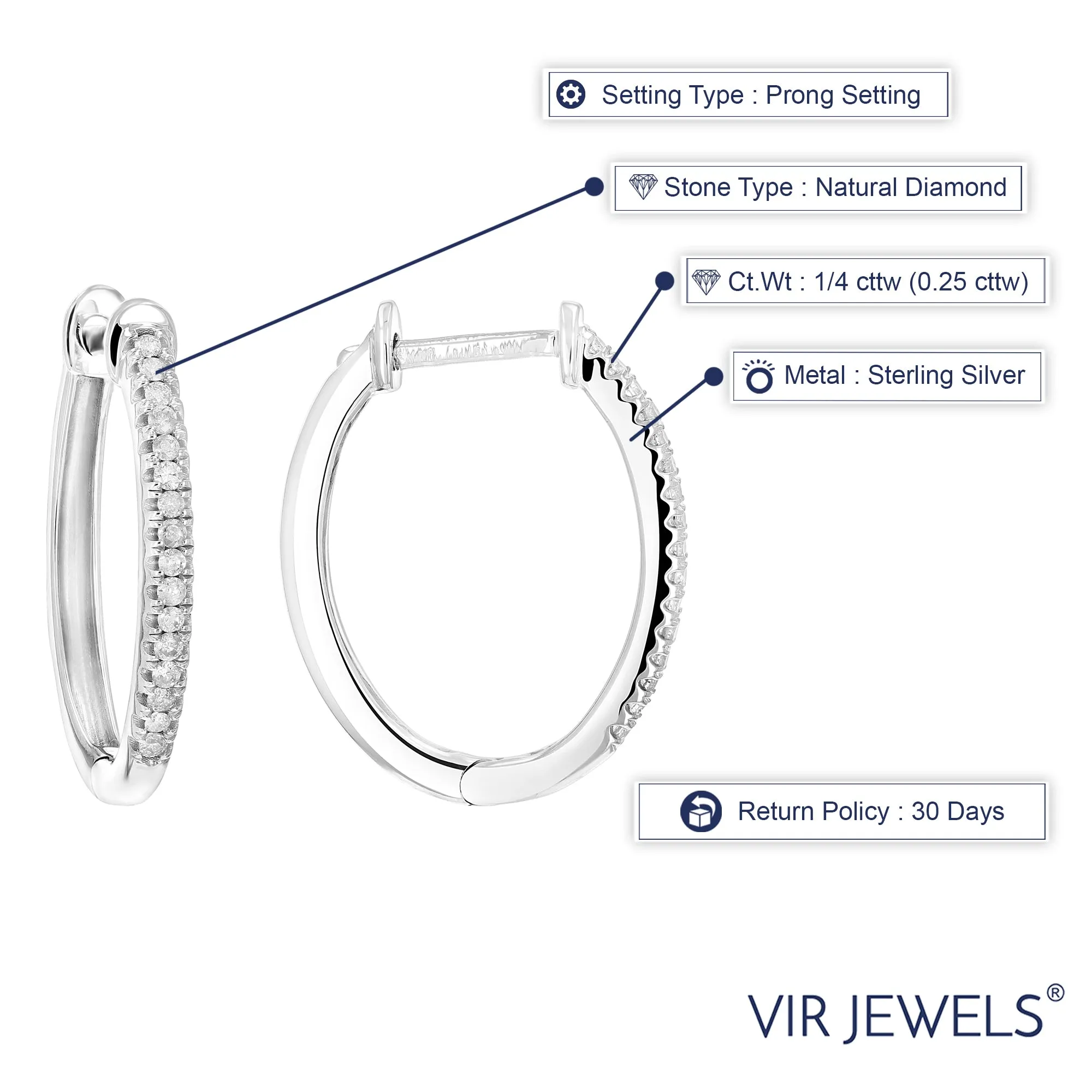 1/4 cttw Diamond Hoop Earrings Prong set in Sterling Silver