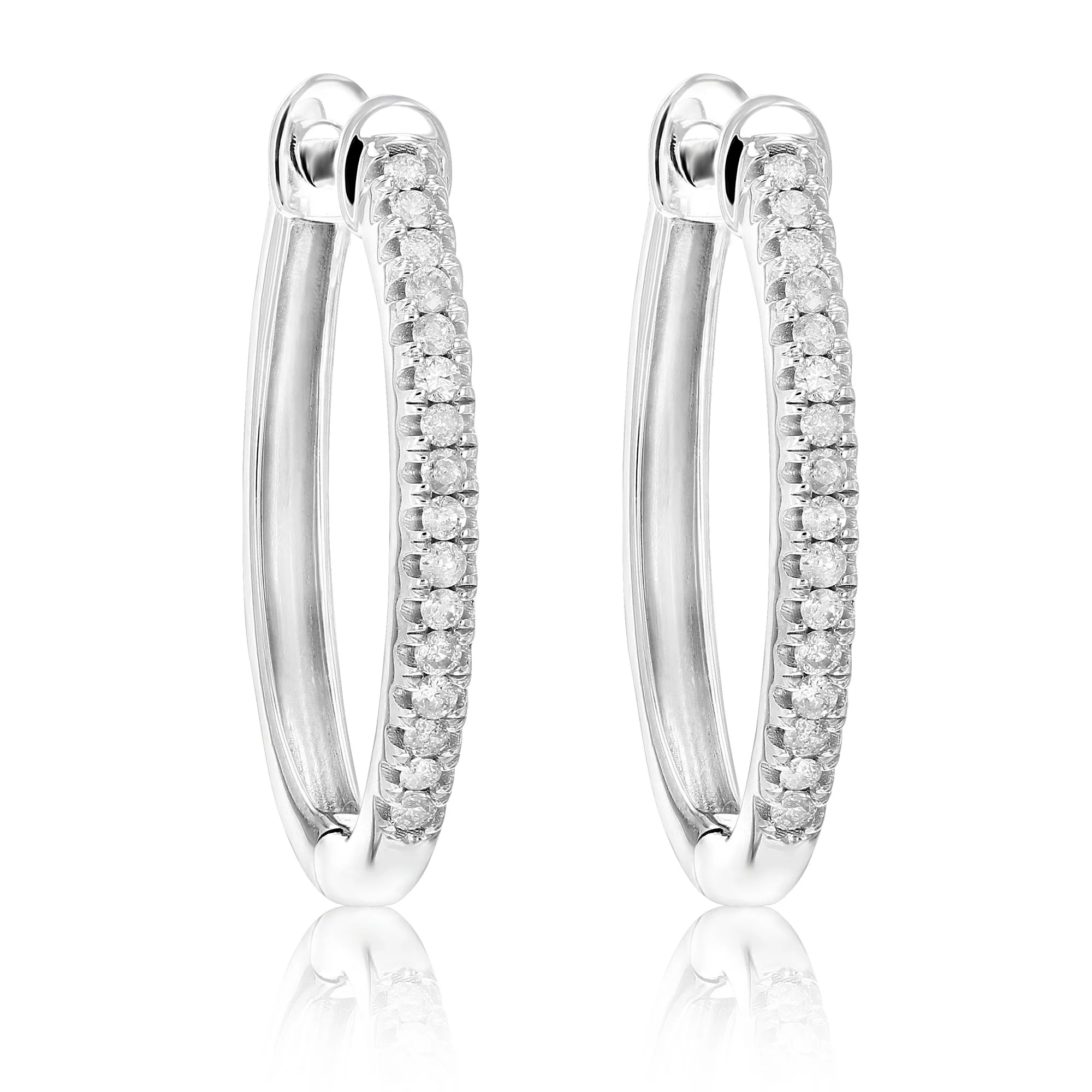 1/4 cttw Diamond Hoop Earrings Prong set in Sterling Silver