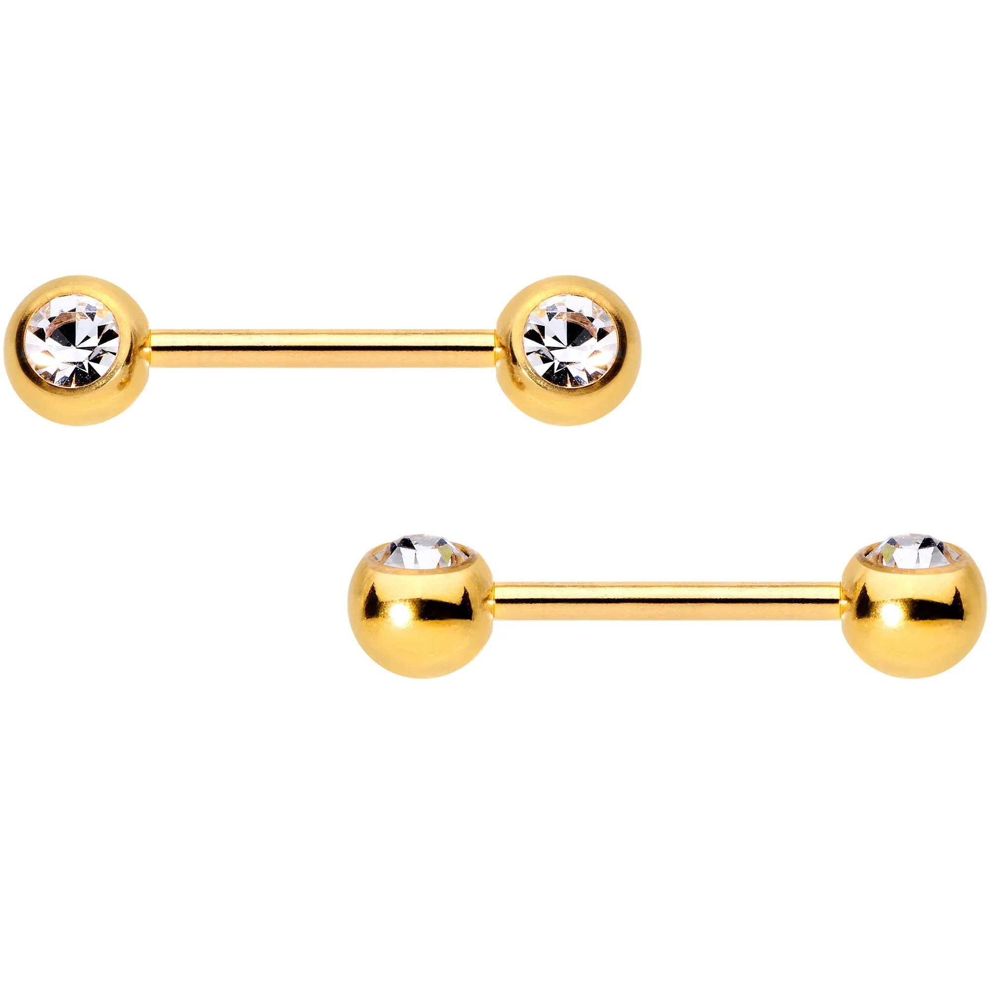 14 Gauge Clear CZ Gem Gold Tone Pineapple BCR Barbell Nipple Ring Set