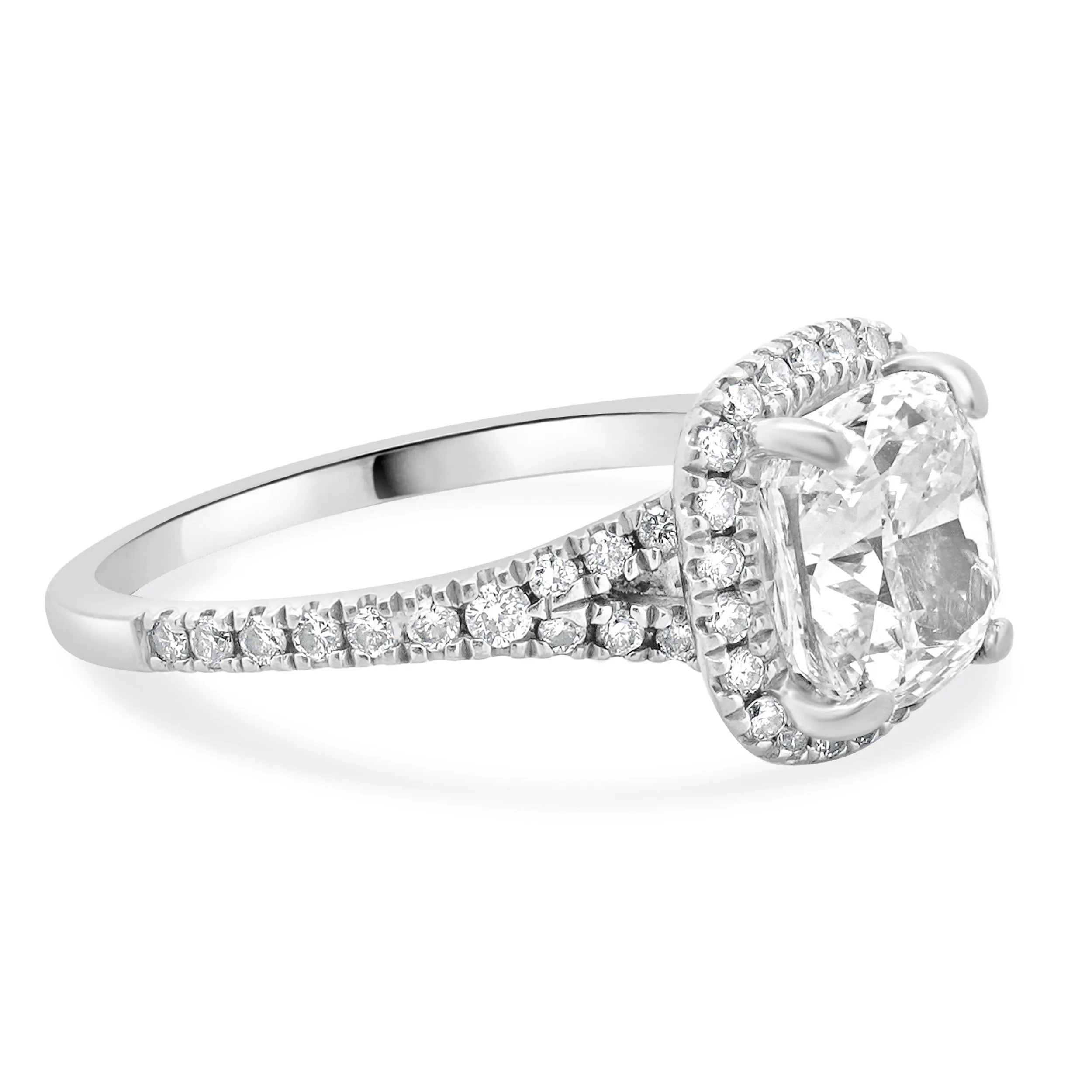 14 Karat White Gold Cushion Cut Diamond Engagement Ring