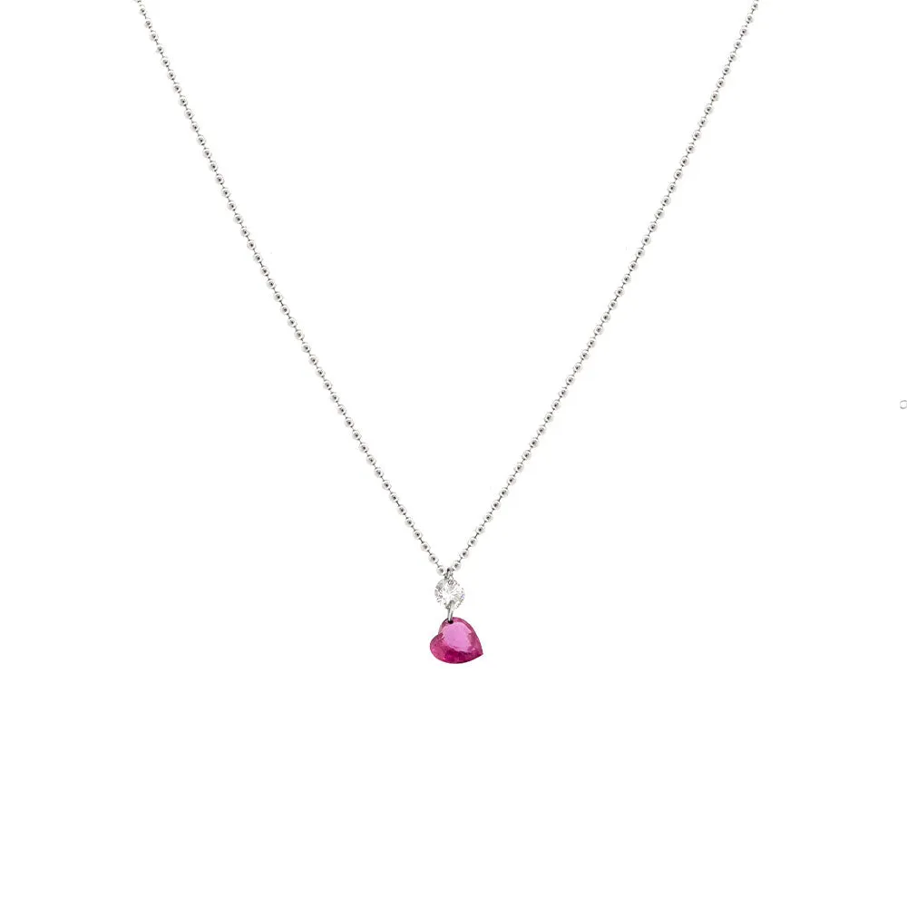 14 Karat White Gold Ruby Heart Necklace with Diamond