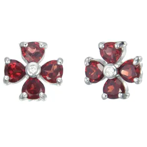 1.40 cttw Garnet Stud Earrings .925 Sterling Silver With Rhodium 4 MM Heart