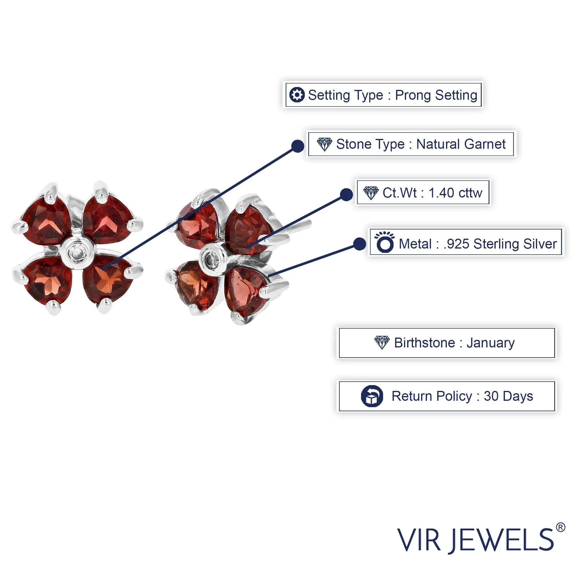 1.40 cttw Garnet Stud Earrings .925 Sterling Silver With Rhodium 4 MM Heart