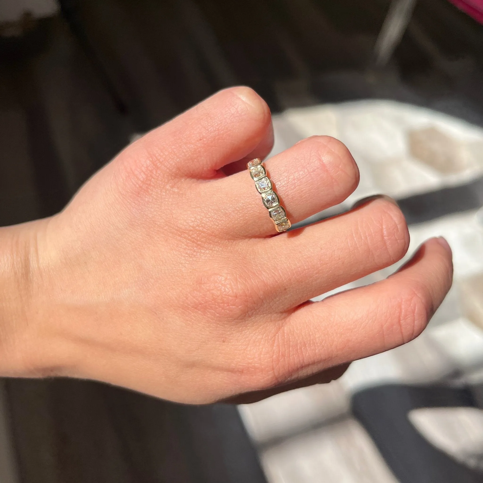 1.40ctw Old Mine Cut Diamond Bezel Band