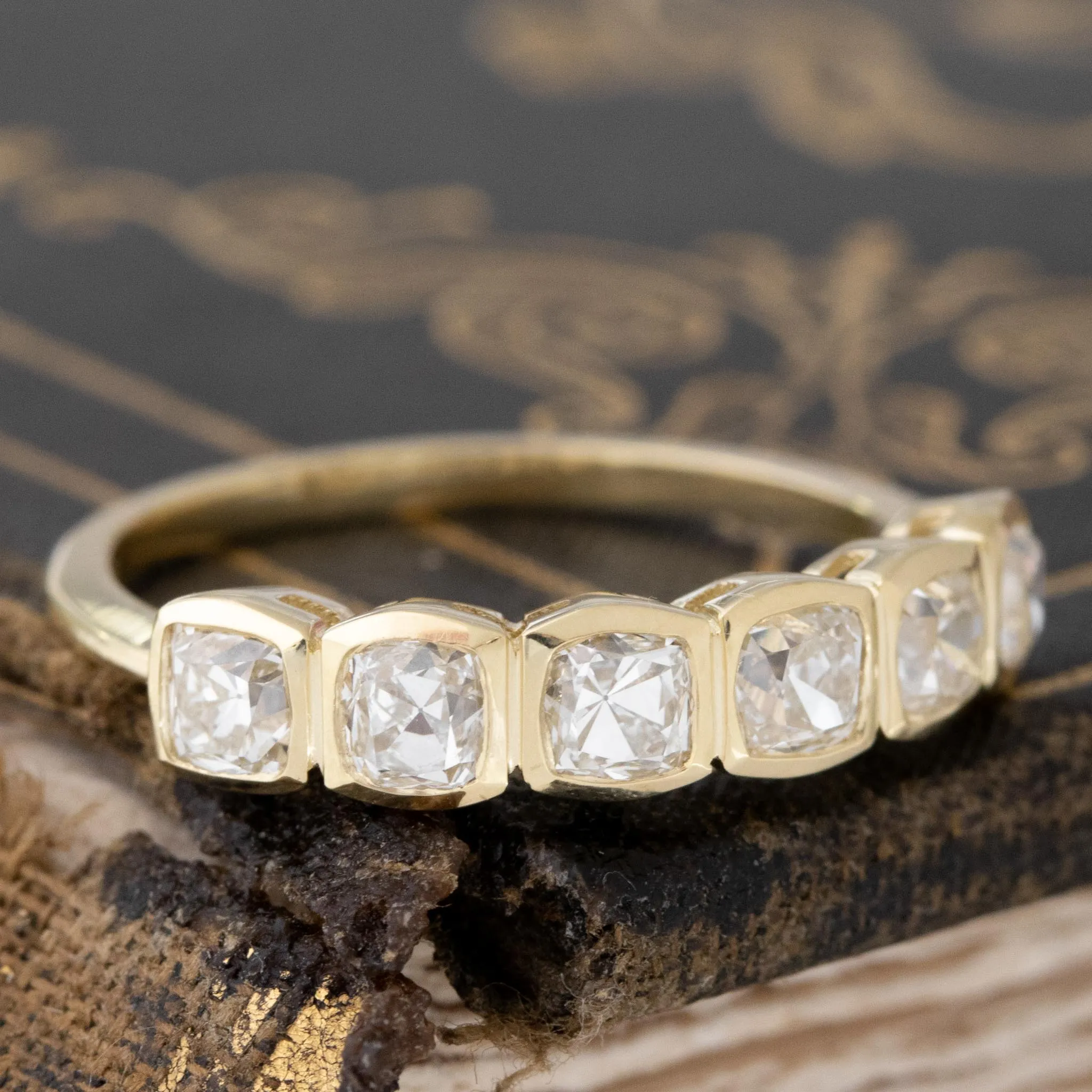 1.40ctw Old Mine Cut Diamond Bezel Band