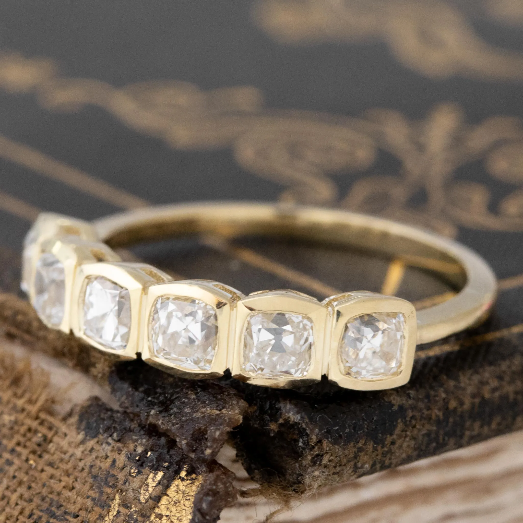 1.40ctw Old Mine Cut Diamond Bezel Band