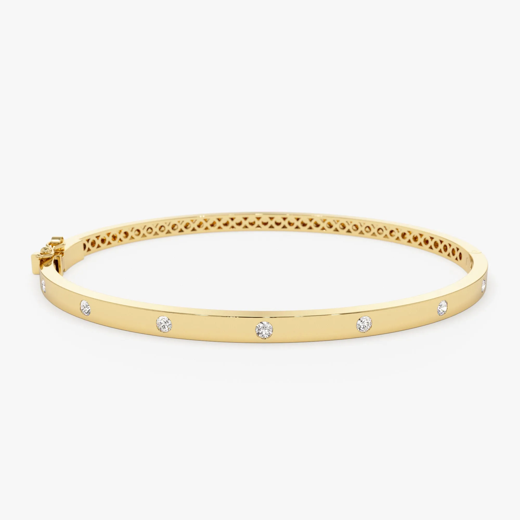 14k 3MM Flat Flush Setting Stacking Diamond Bangle