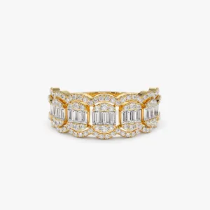 14k Baguette Diamond Ring in Halo Setting