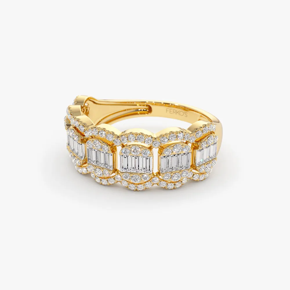 14k Baguette Diamond Ring in Halo Setting