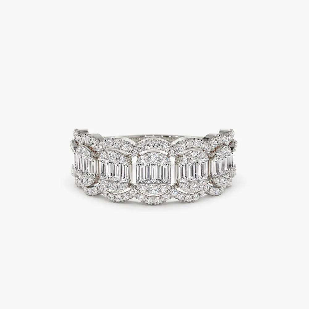 14k Baguette Diamond Ring in Halo Setting