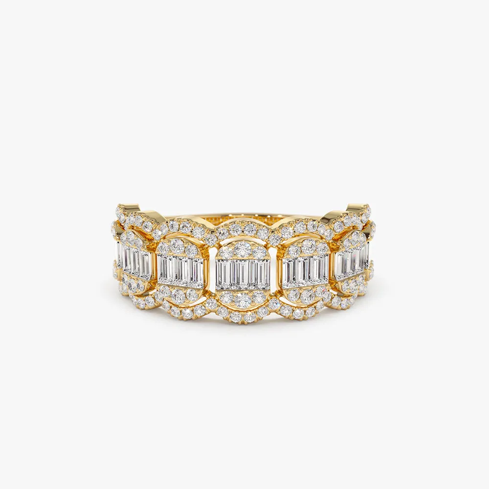 14k Baguette Diamond Ring in Halo Setting
