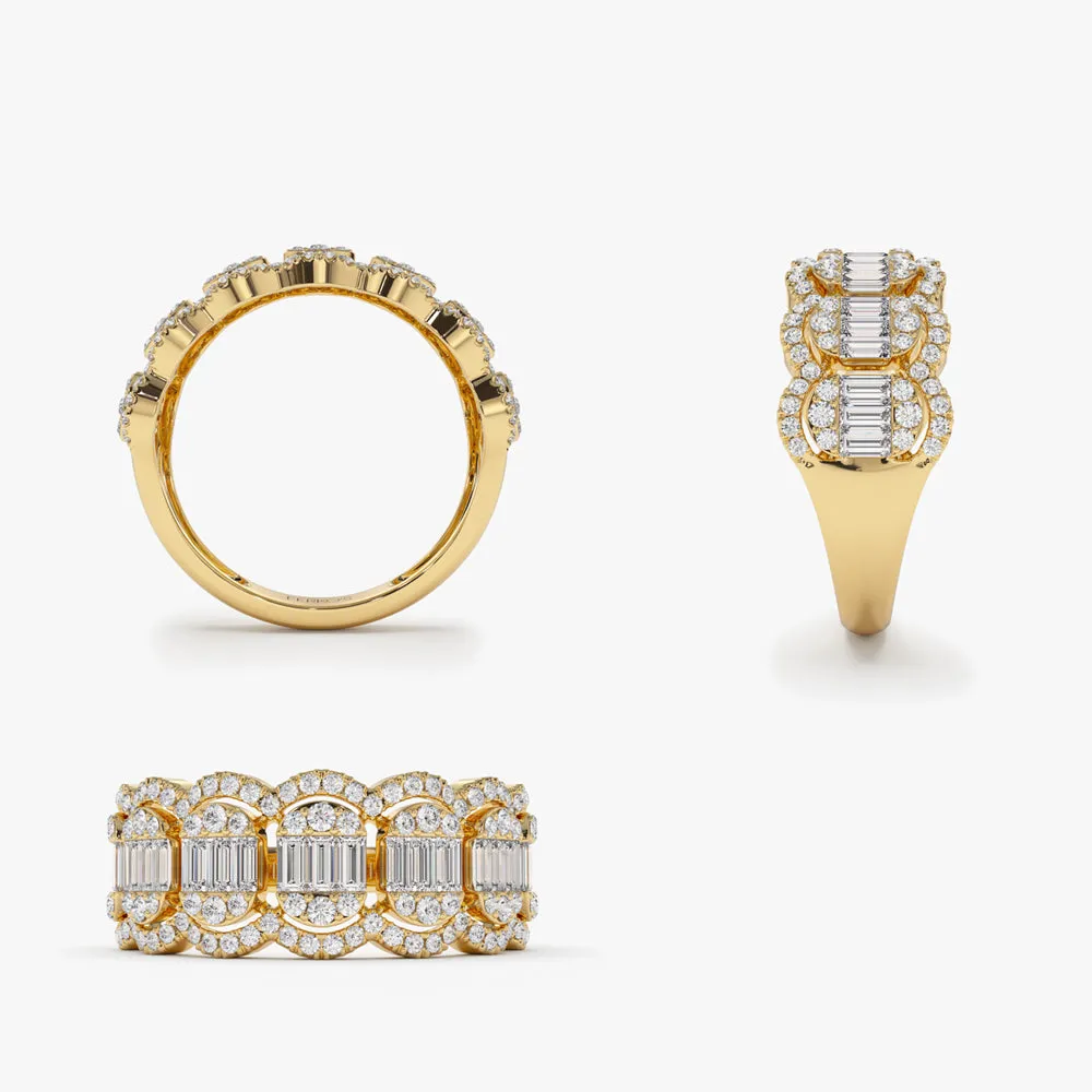 14k Baguette Diamond Ring in Halo Setting