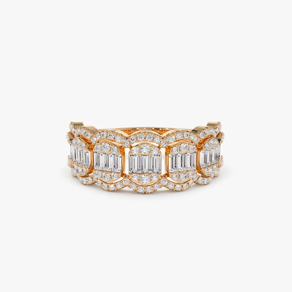 14k Baguette Diamond Ring in Halo Setting