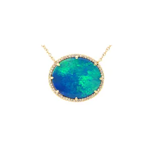 14K Black Opal and Diamond East-West Oval Pendant