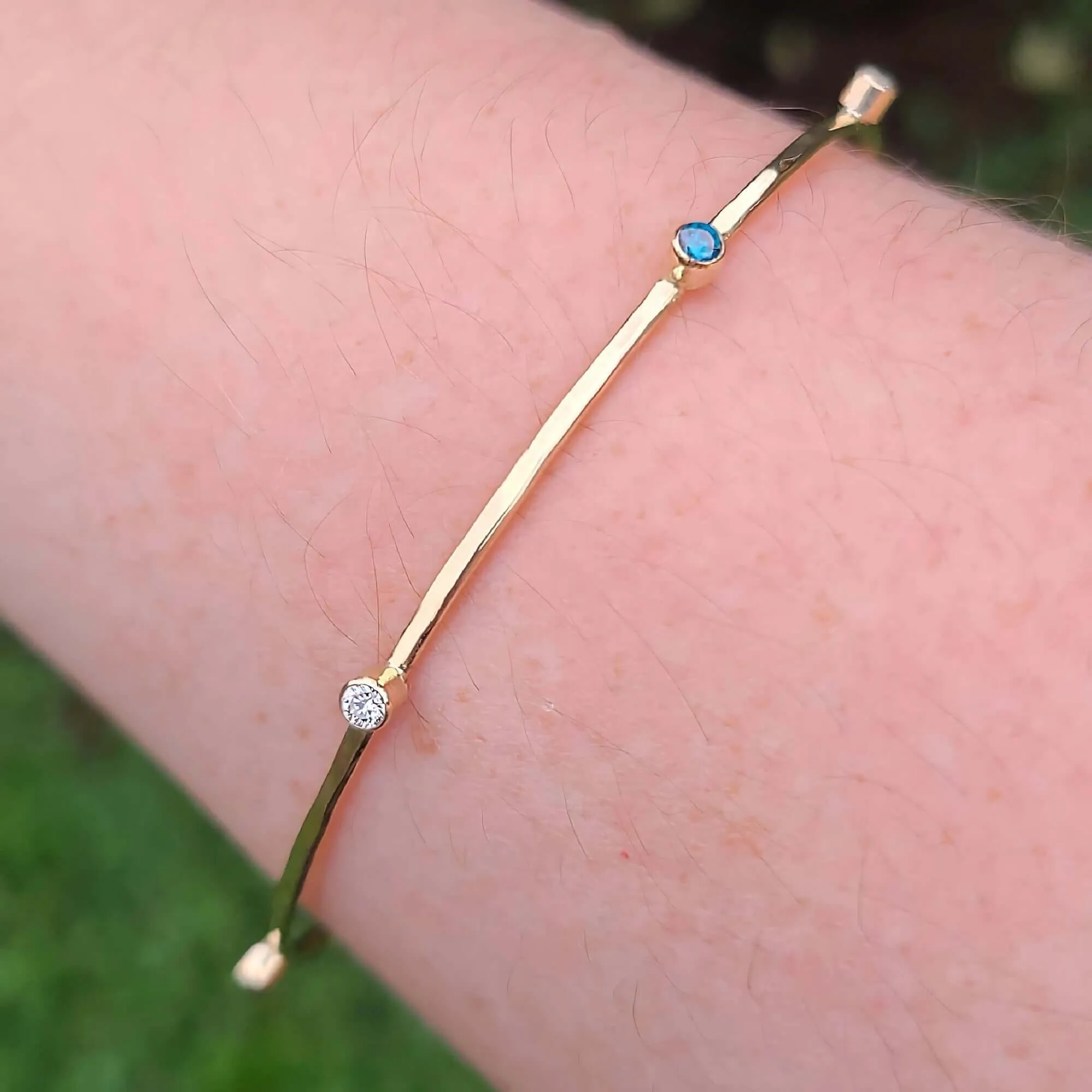 14K Blue & White Diamond Bangle