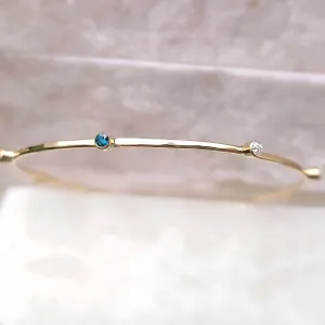 14K Blue & White Diamond Bangle